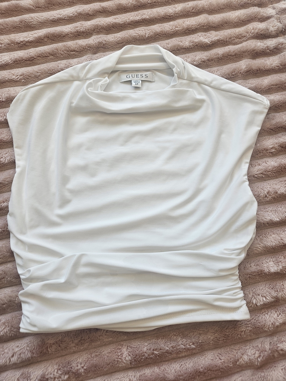 Guess SL Sabrina Crop Top White Sleeveless Mock Neck Small S